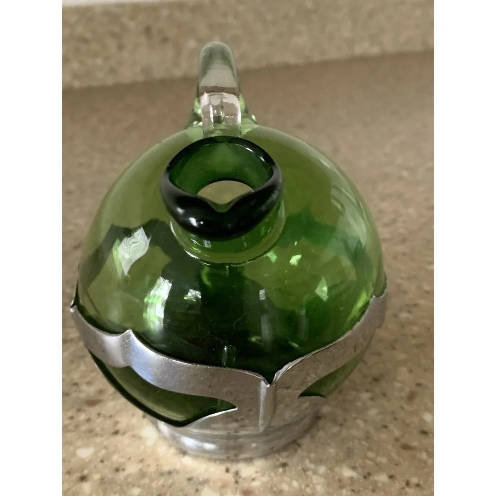 Cambridge Glass Farber Bros Tilt Green Ball Decanter Krome Kraft Art Deco 1930s